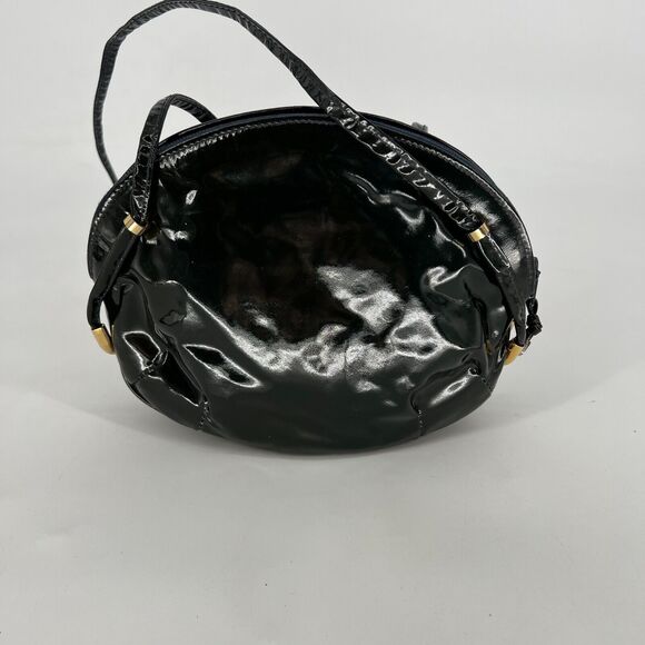 Vtg Saks‎ Fifth Avenue Handbag Green Crossbody Italy Circle Ball Patent Leather - Picture 4 of 15